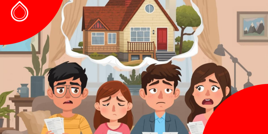 famiglia triste per spese dei consumi troppo alte in casa scoperte dopo l'acquisto