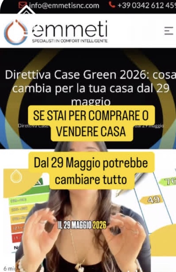 Direttiva Case Green 2026 - Video che spiega cosa cambia per chi vende o compre casa - Emmeti Valtellina Direttiva Case Green 2026 - Video che spiega cosa cambia per chi vende o compre casa - Emmeti Valtellina