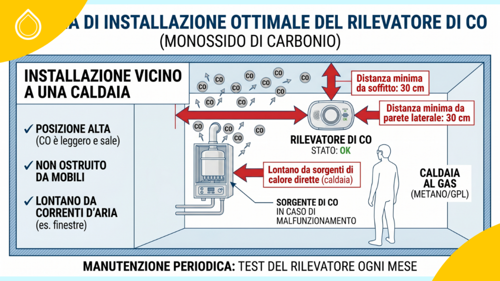 dove installare rilevatore monossido carbonio vicino caldaia distanza minima 30 cm