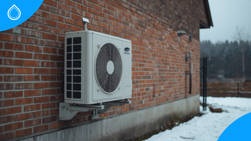 Pompa di calore R290 a propano installata all'esterno di un'abitazione in ambiente nordalpino