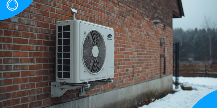 Pompa di calore R290 a propano installata all'esterno di un'abitazione in ambiente nordalpino